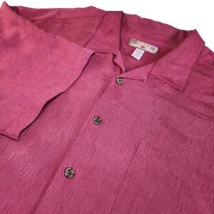 CARIBBEAN JOE Hawaiian Shirt Mens XXL Pink Embossed Pineapple Button Down